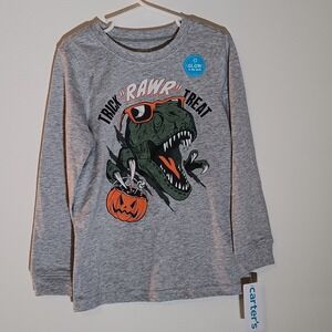 Carter's Boys Long Sleeve Trick"Rarw"‎ Treat Dinosaur NWT Size 5/5A Glow In Dark